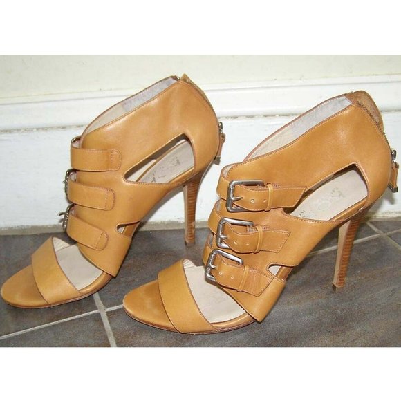Michael Kors cognac leather sz 9 buckle heels GUC - Picture 12 of 16